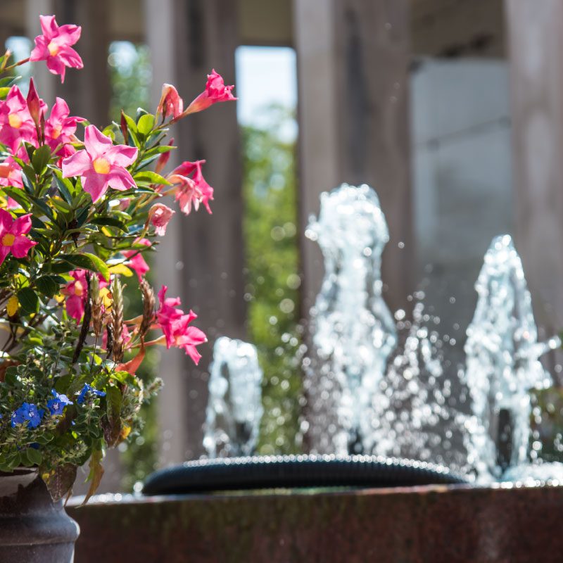 Mausoleum Fountain with decorative funeral flowers