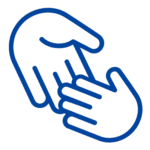 Blue illustration for a hand reaching out and touching another hand for help