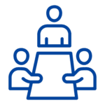Blue illustration representing people using mediation