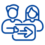 Blue illustration of someone delegating a task to someone else