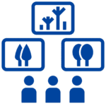 Blue illustration of three people below three charts representing cultural, religious, and personal customs