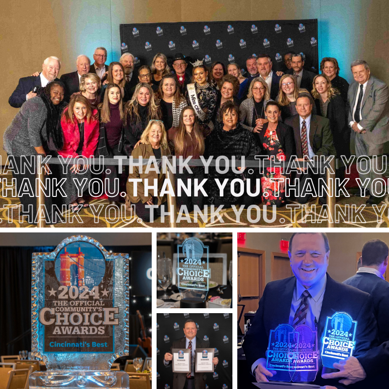 Arlington Shines at a Night to Remember 2024 blog graphic featuring photos of the funeral home staff, close up images of the award trophies, and a photo of Dan Applegate holding one of the awards