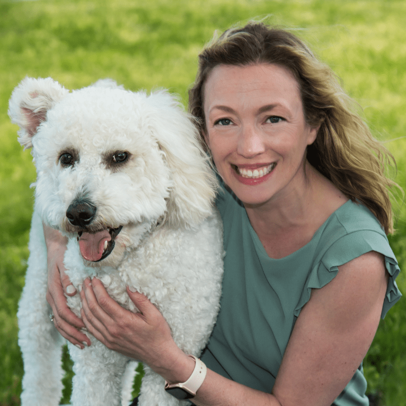 Lauren with her pet dog, Teddy, at Arlington Memorial Gardens in Cincinnati